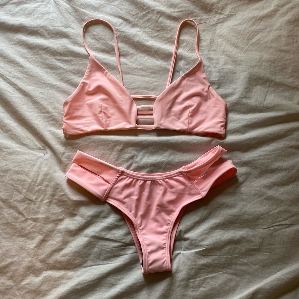 Zaful Light Pink Strappy Triangle Bikini Set